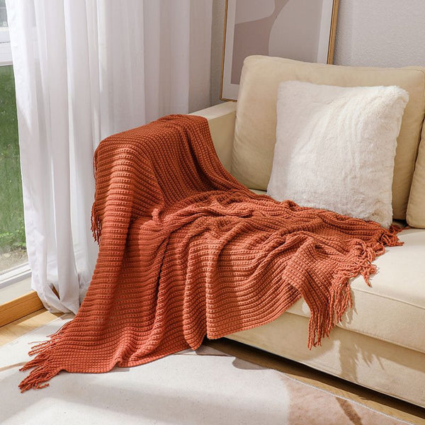 Large Knitted Tassel Accent Throw Blanket