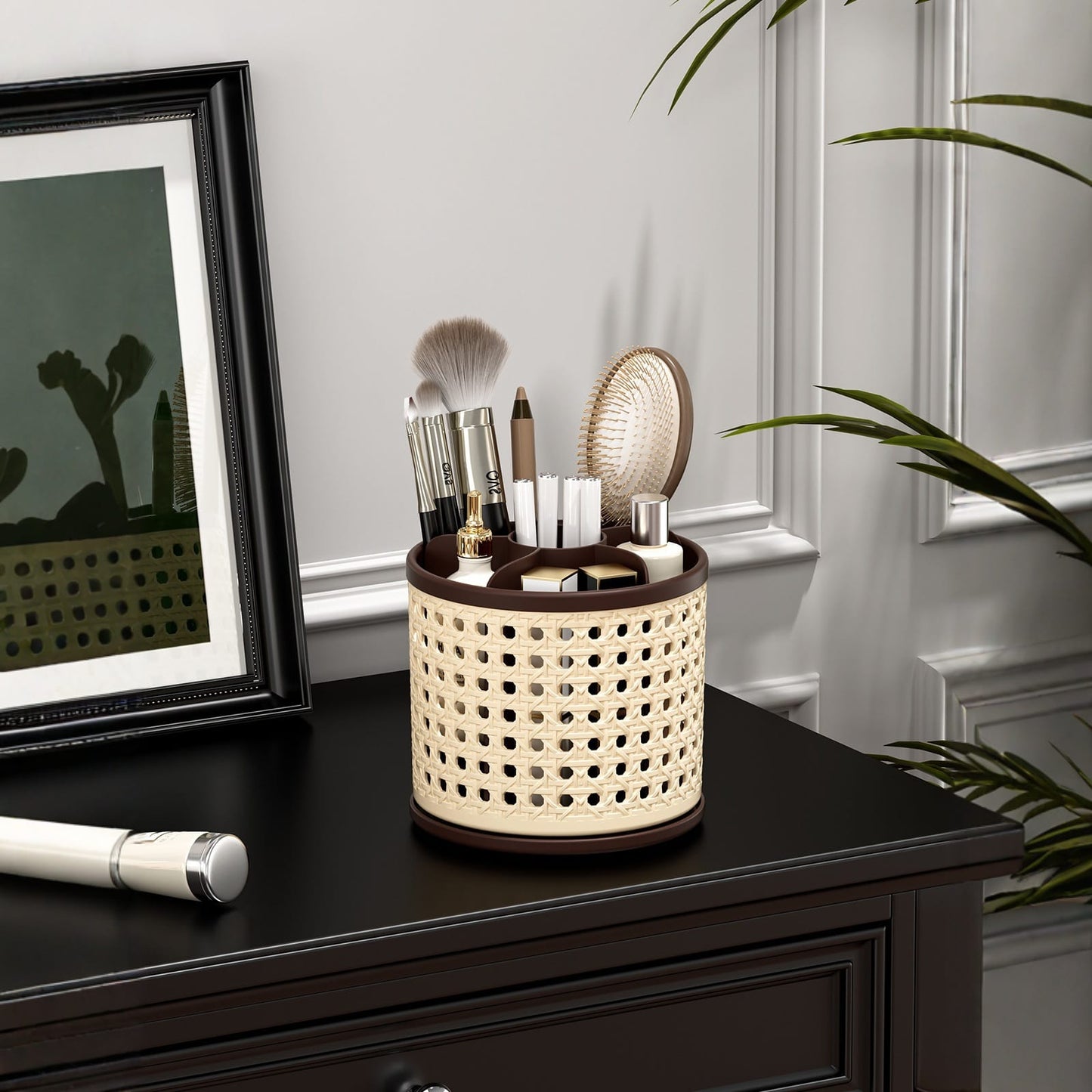 Retro Rattan Rotating Storage Organizer