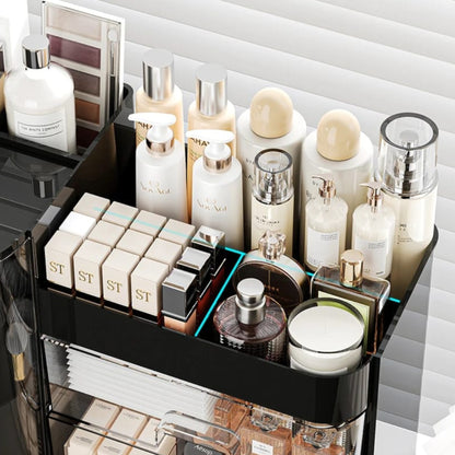 Cosmetic Organizer Rack With Tray And Rotating Holder