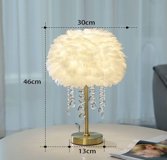 Feather table lamp with crystals decor