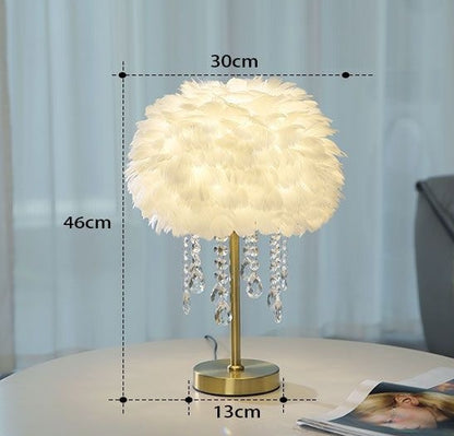 Feather table lamp with crystals decor