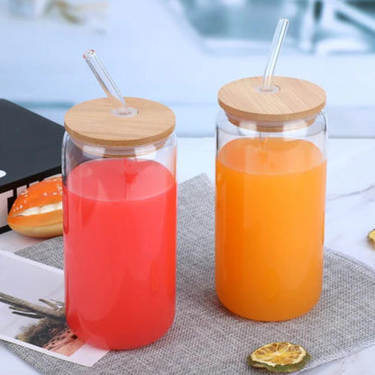 500ml Bamboo lid juice/smoothie glass with straw