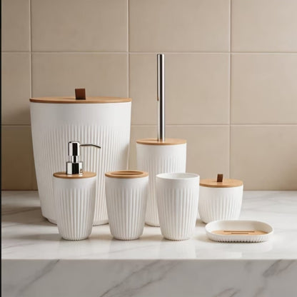 7 In 1 Bathroom Accessories Set With Wooden Top