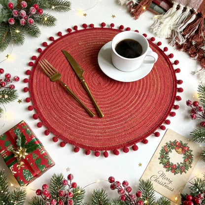 6Pc Red Woven Christmas Table Mats