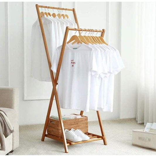 Bamboo clothes hanging rack