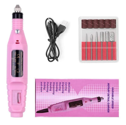 Nail drill machine with 5 drill bits set
