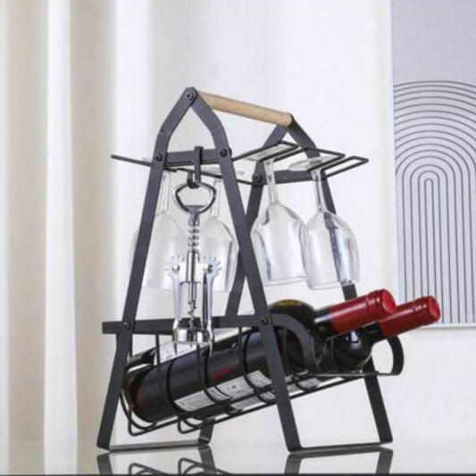 Metallic wine bottle rack with wine glass Holder