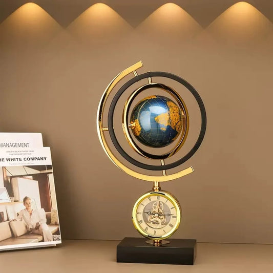 Gold Clock Globe With Marbke Bas