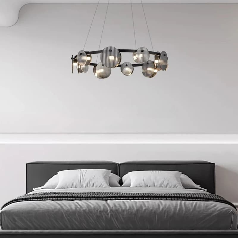 Glass round black pendant chandelier with 8 bulbs