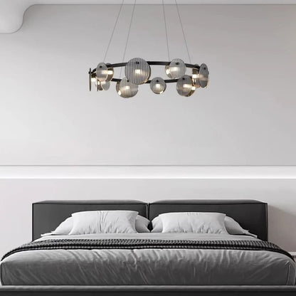 Glass round black pendant chandelier with 8 bulbs