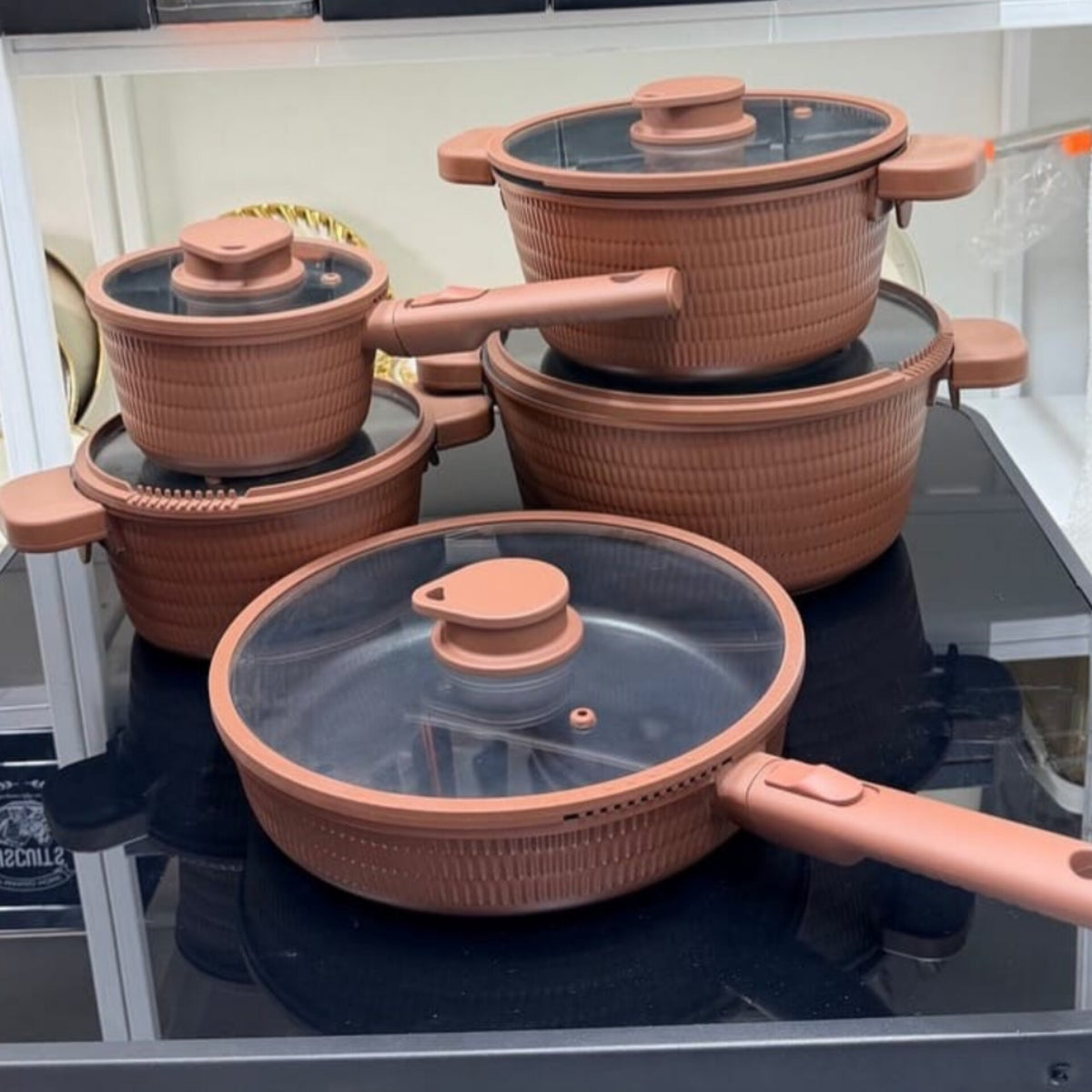 14Pcs Brown Rattan Cookware Set