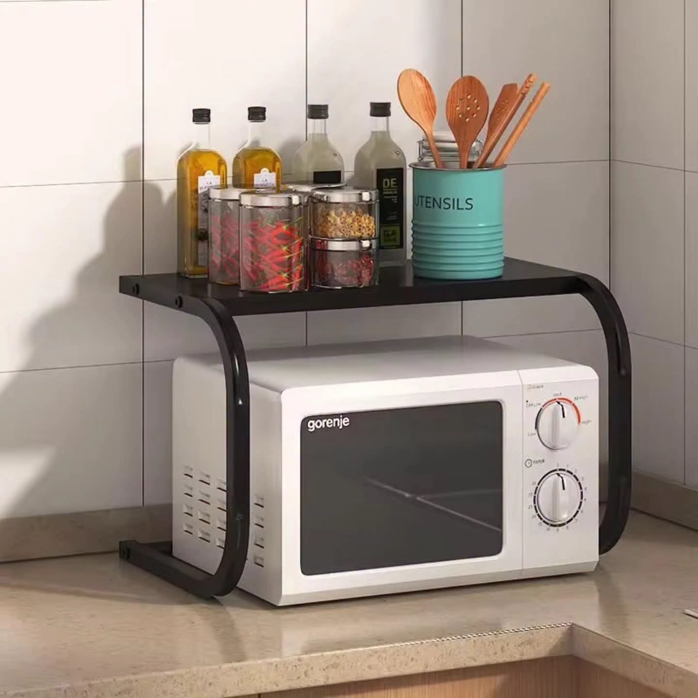 Metallic Microwave Organizer Shelf Stand Gha