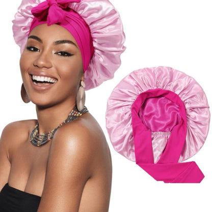 Sleeping bonnet with head wrap scarf hair turban