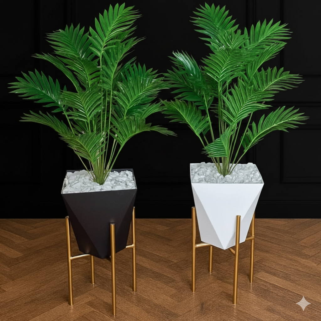 Artificial Palm Tree with Pot Pebbles  and Metallic Stand