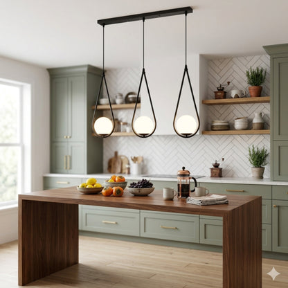 Black 3-Light Pendant Lamp with Teardrop Glass Shades PL 1165 03 BK