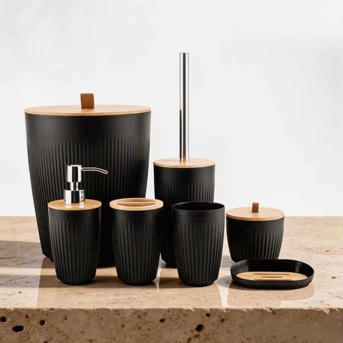7 In 1 Bathroom Accessories Set With Wooden Top