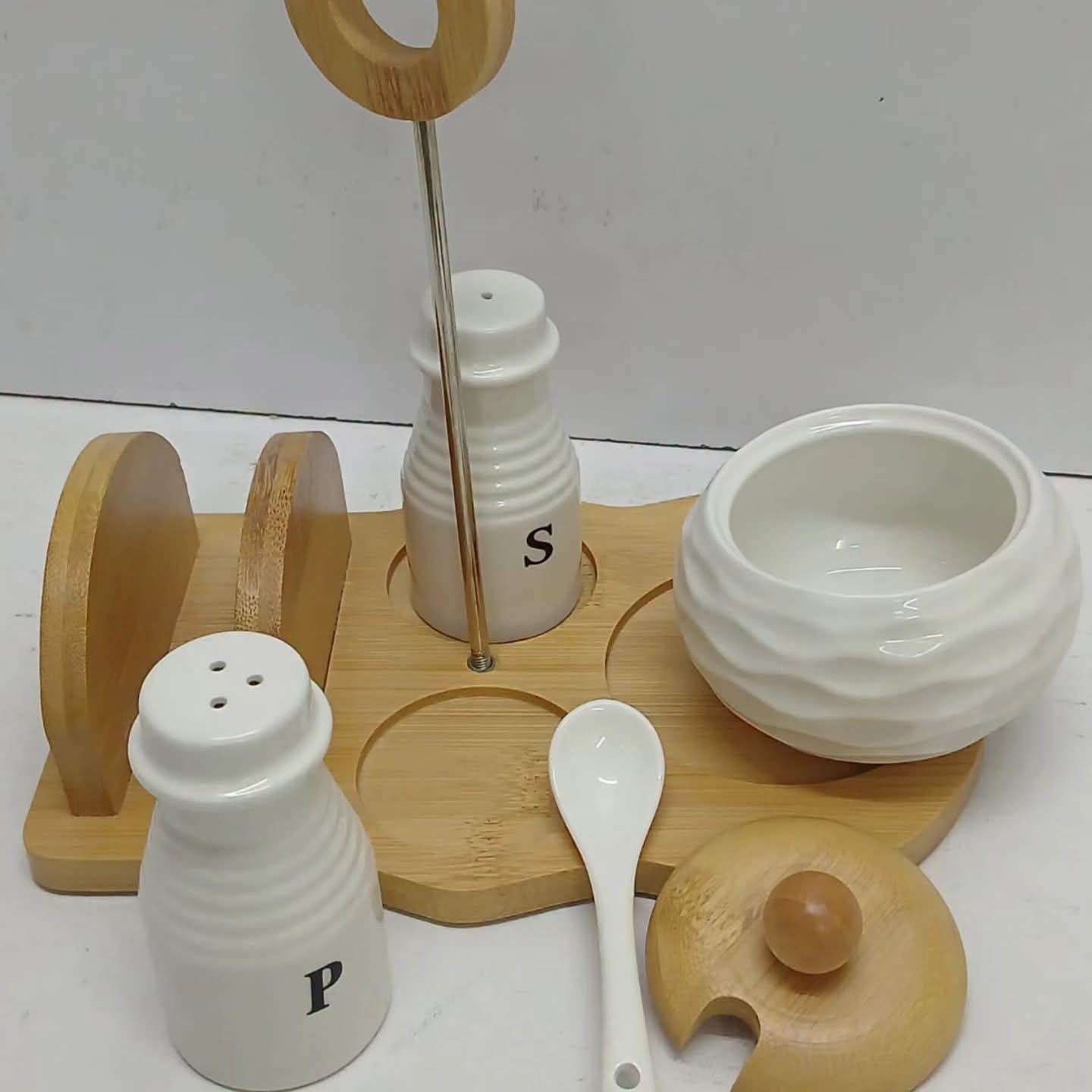 Ceramic Salt Pepper Sugar Dish And Serviette Holder Set