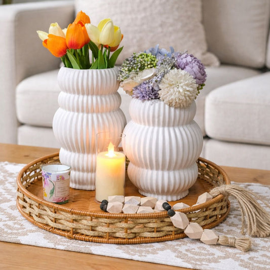 2Pcs White Ceramic Vase Set