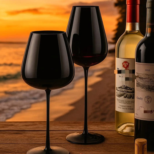 2pcs long stem black wine glasses
