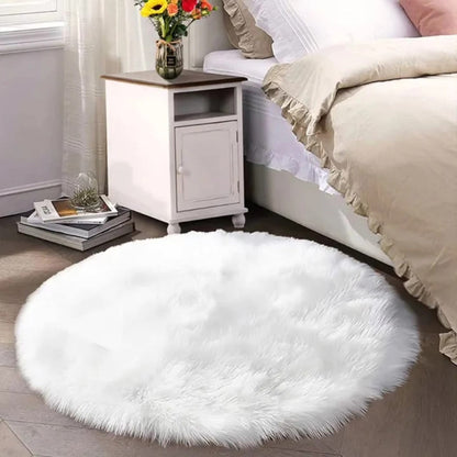 Round Fluffy Shaggy Bedside Area Carpet