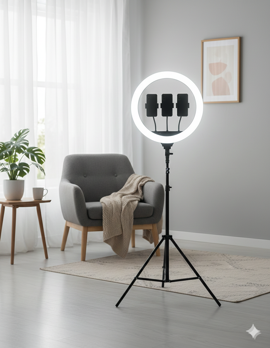 Professional 18 Inch Ring Light with Triple Phone Holder