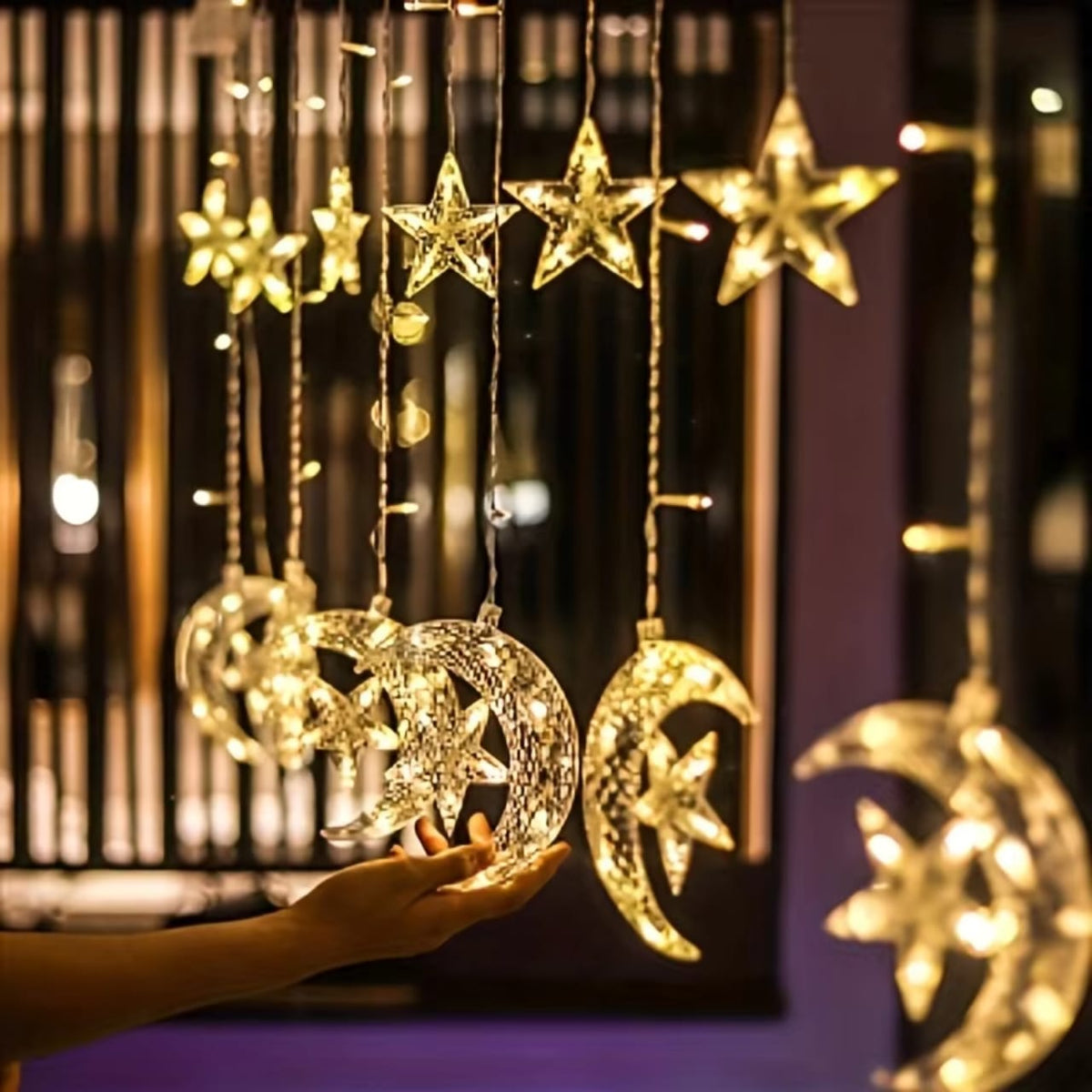 10 pcs Star And Moon Christmas LED Garland Curtain Light