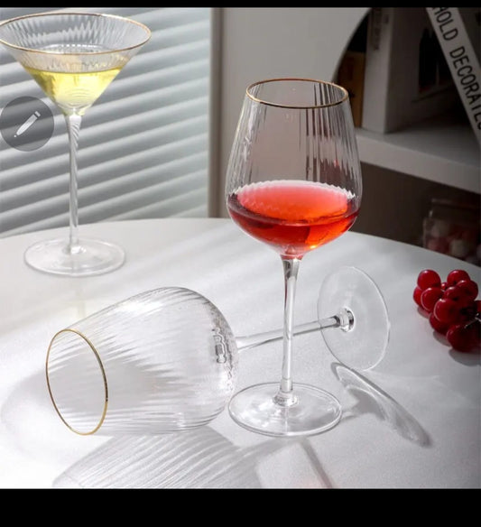 6Pc Ribbed wine glasses
