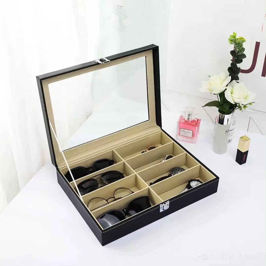 8 Slot PU Leather Sunglasses Organizer Box