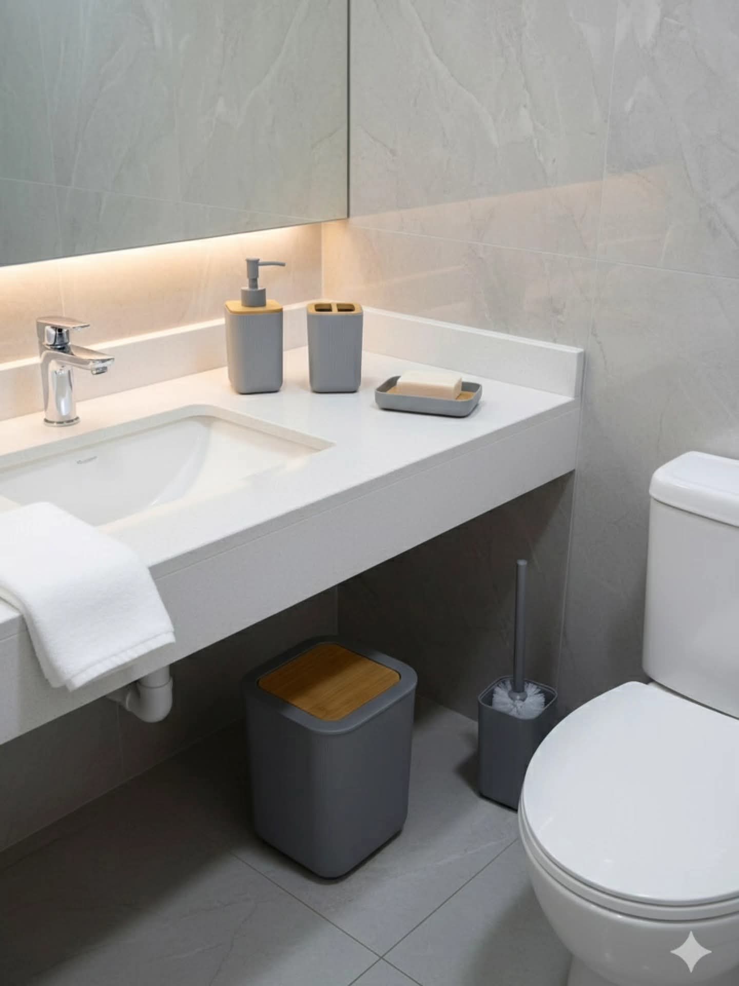 6 Piece Bamboo Bathroom Accessory Set