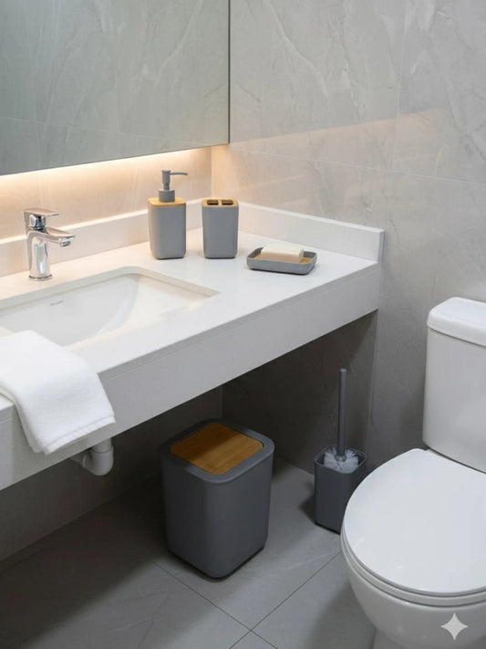 6 Piece Bamboo Bathroom Accessory Set