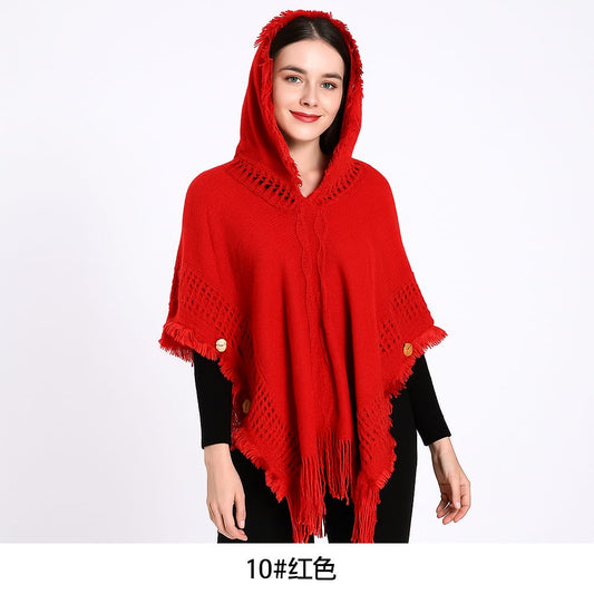 Women Knitted Hooded Shawl