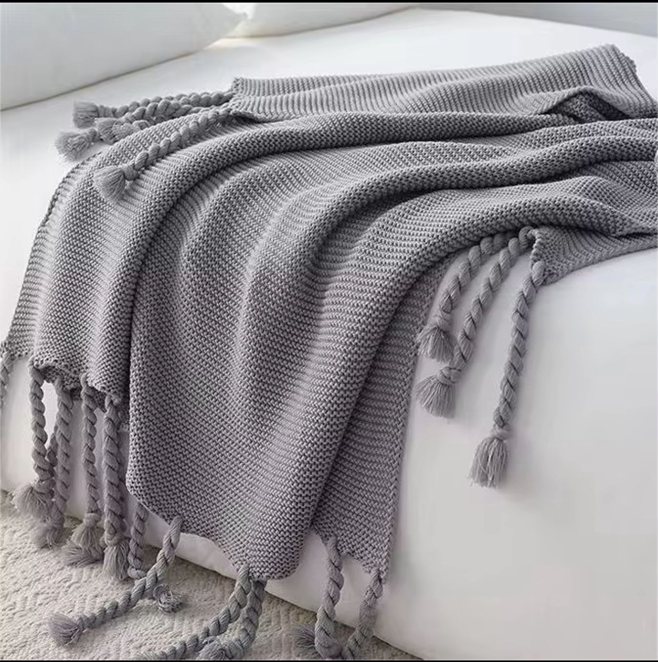 Knitted Tassel Throw Blanket