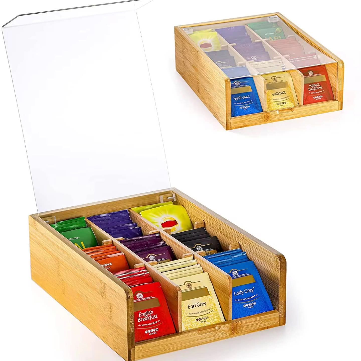 6 slot bamboo teabag organizer