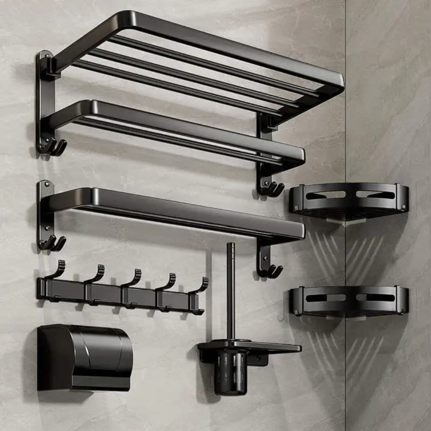 7 pcs black aluminum  towel accessories rack set