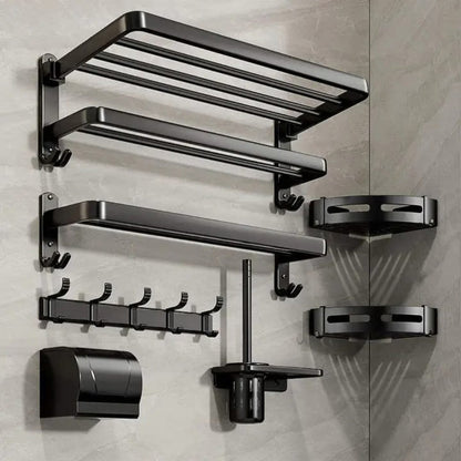 7 pcs black aluminum  towel accessories rack set