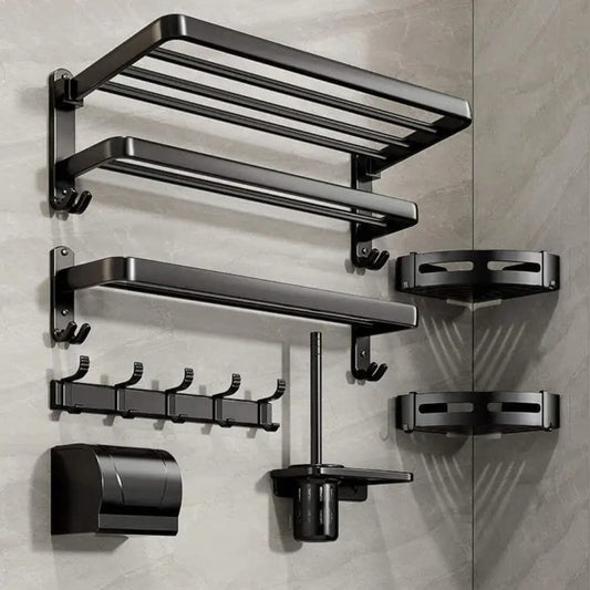 7 pcs black aluminum  towel accessories rack set