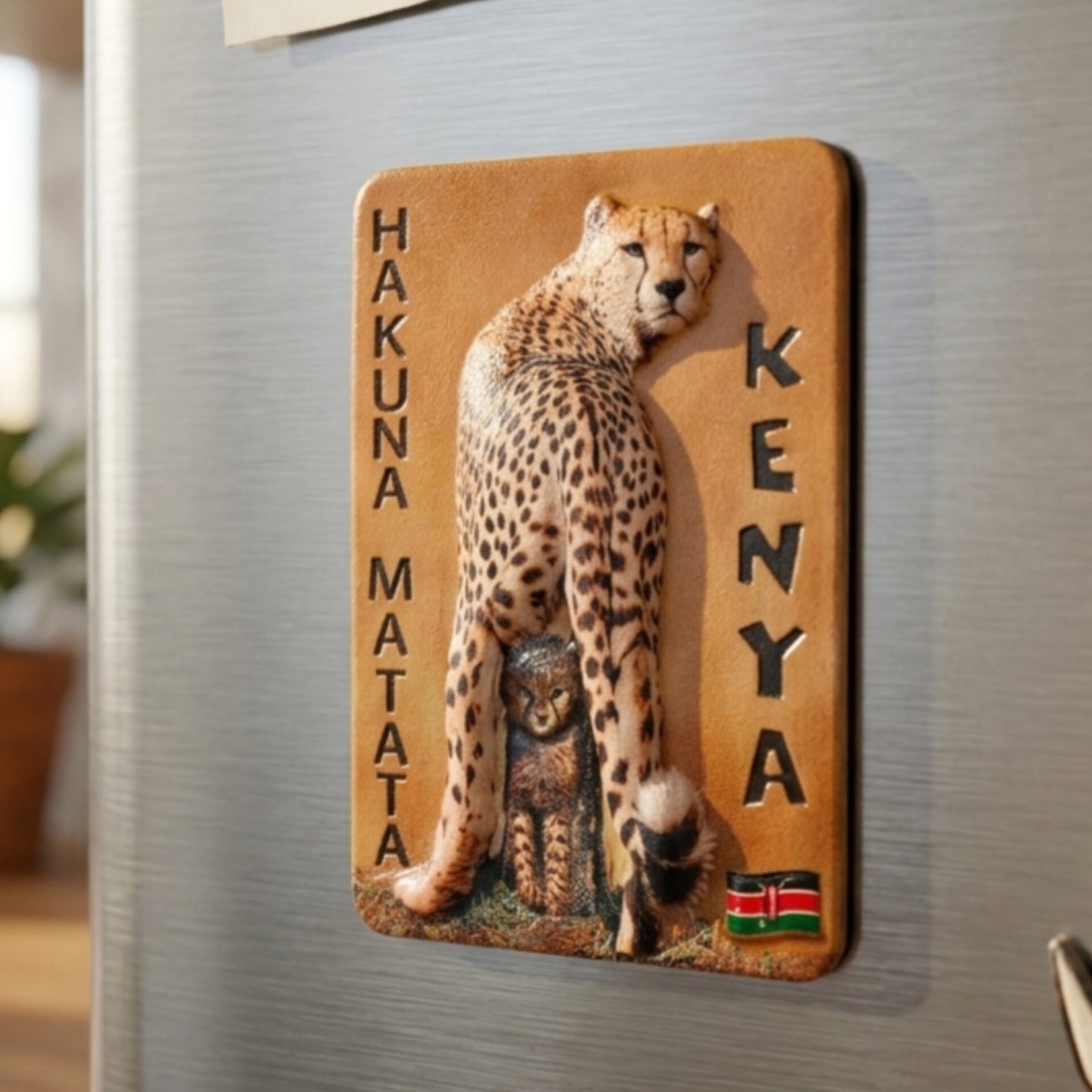 Kenya Cheetah and Cub Souvenir Fridge Magnet