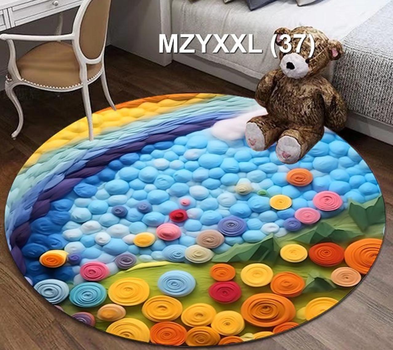 Round Geometric Soft Fleece Anti Slip Carpet