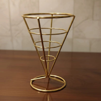 Chips Basket Conical Serving Cone - Gold Steel Fry Holder