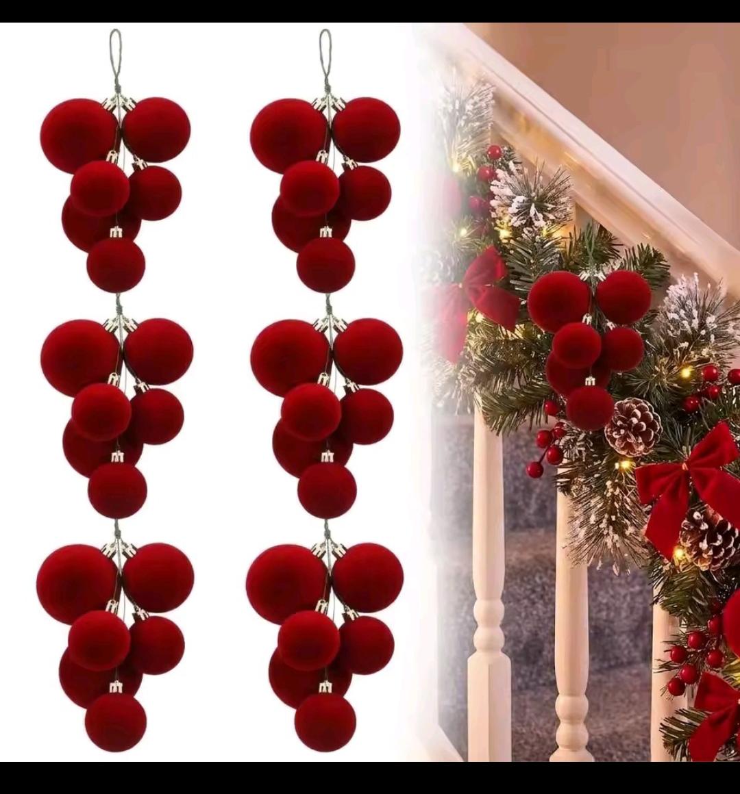 6Pcs Set of Burgundy Christmas Ball Clusters Ornaments