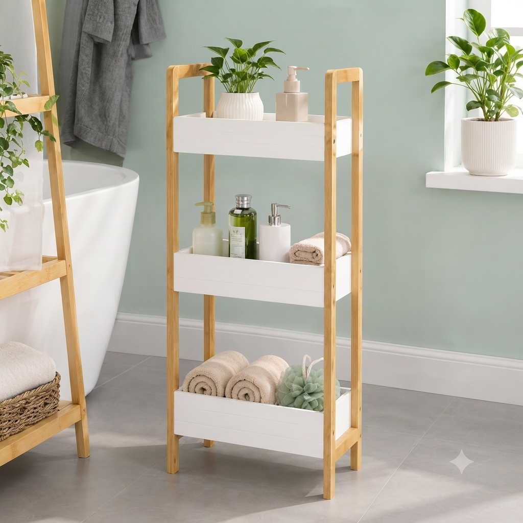 Wooden Bath Storage Cart