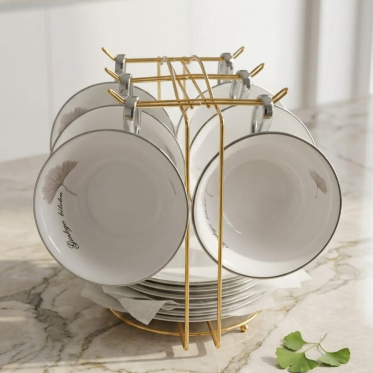 6Pcs Cup And Saucer With Stand