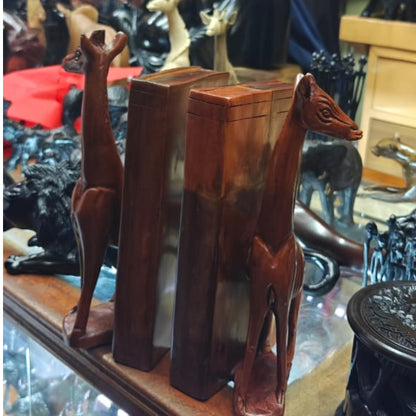 Rosewood Giraffe Handcrafted Bookends
