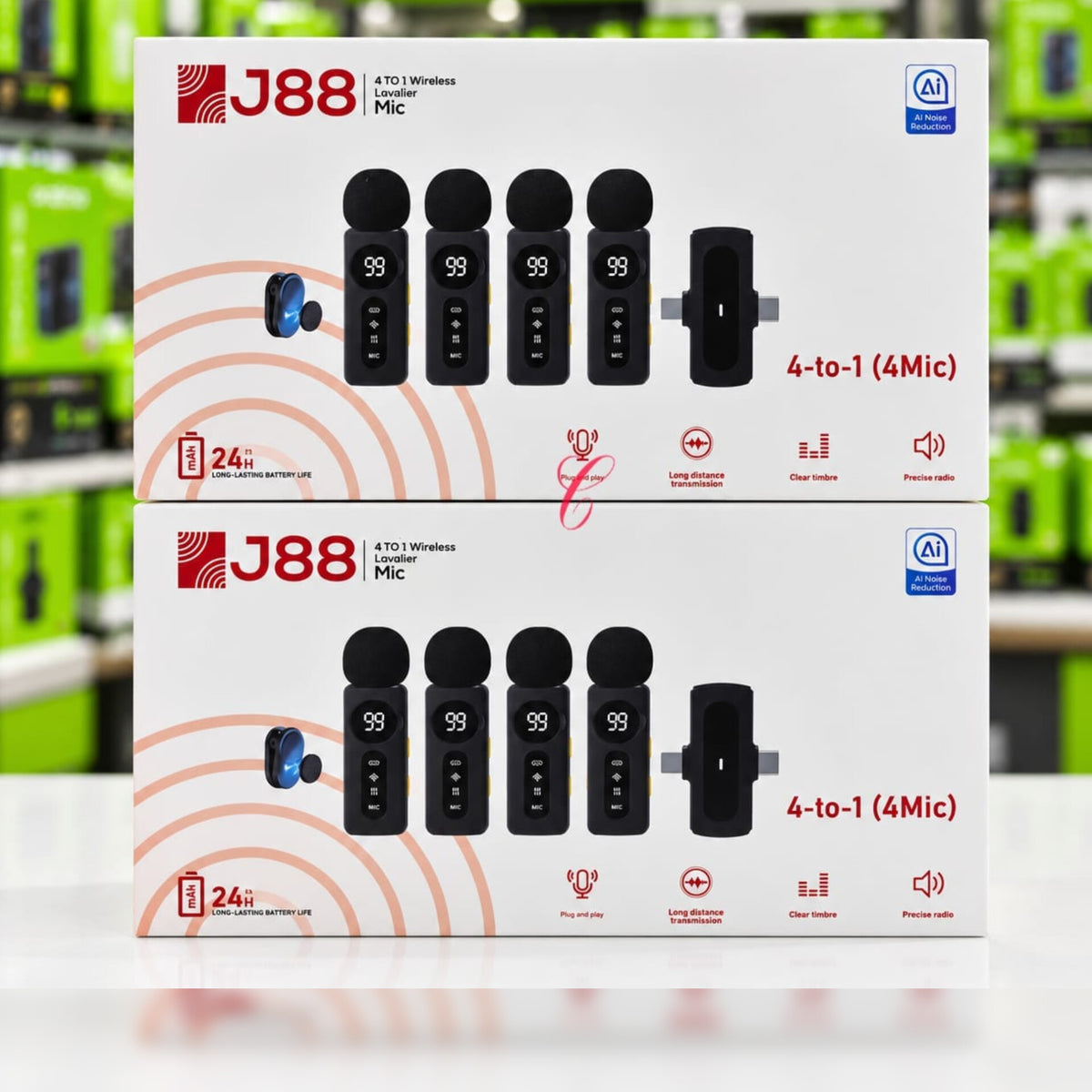 J88 4-to-1 Wireless Lavalier Microphone  with AI Noise Reduction