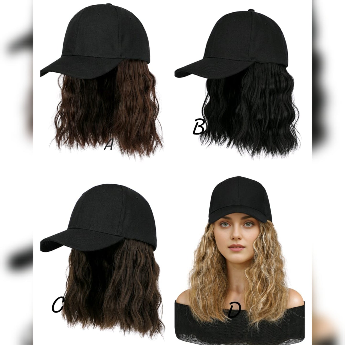 Curly wig and cap attached hat hair extensions connected