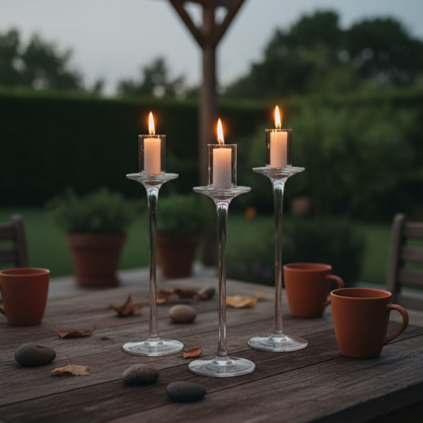 3Pcs Clear Glass Candle Holder Set