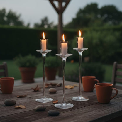 3Pcs Clear Glass Candle Holder Set
