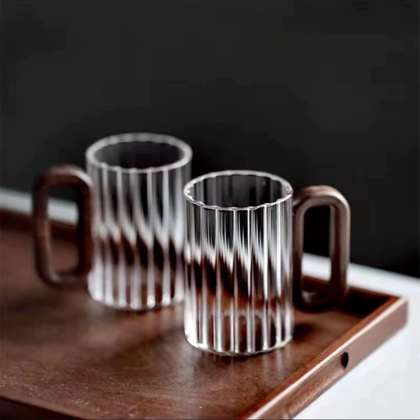 6pcs Heat resistant borosilicate ribbed glass mugs