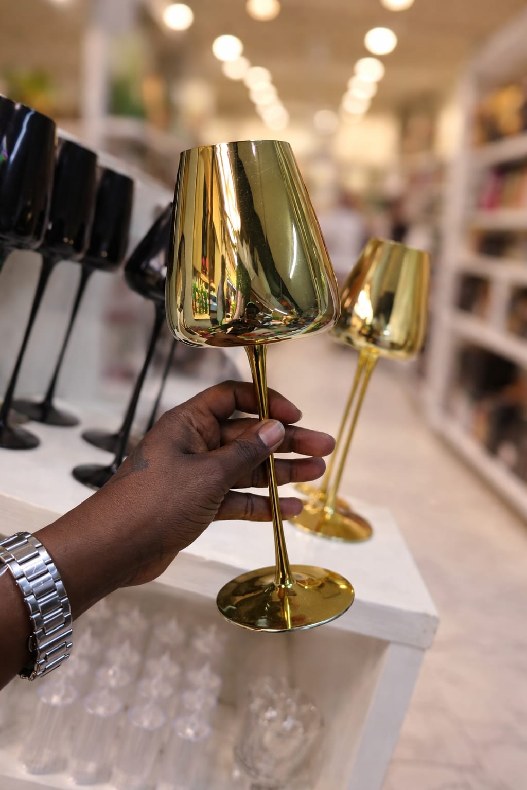 6Pc 500ml Long Stem Metallic Wine Glasses