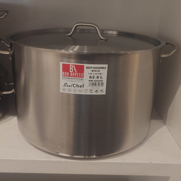Stainless Steel Deep Casserole 62.8L Stockpot